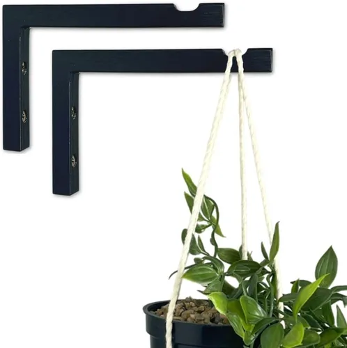 EvenWood Juego de 2 ganchos para plantas de pared de 6 pulgadas, gancho de madera montado en forma de L, soporte para interiores y exteriores, para
