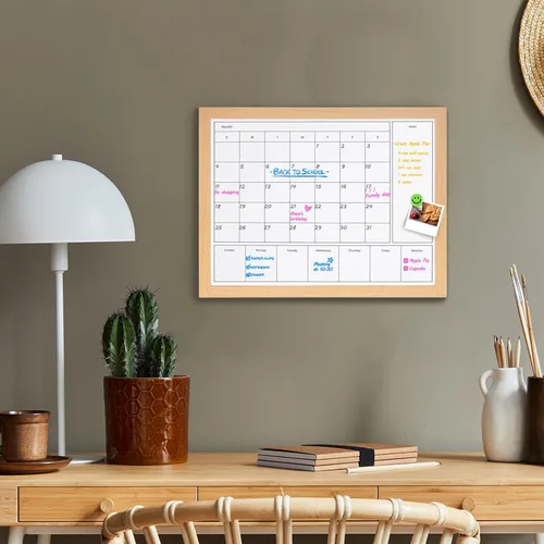 Miniatura 3 de Calendario de borrado en seco 3 en 1 para pared, calendarios mensuales y semanales magnéticos, pizarra de borrado en seco para pared con marco