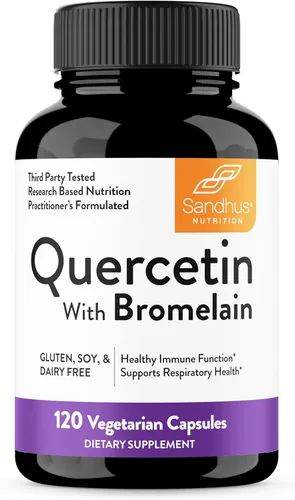 Miniatura 5 de Sandhu's Quercetina 1000 mg y quercetina con bromelina 1000 mg por porción Complejo de suplementos de bioflavonoides Apoya la salud inmunológica