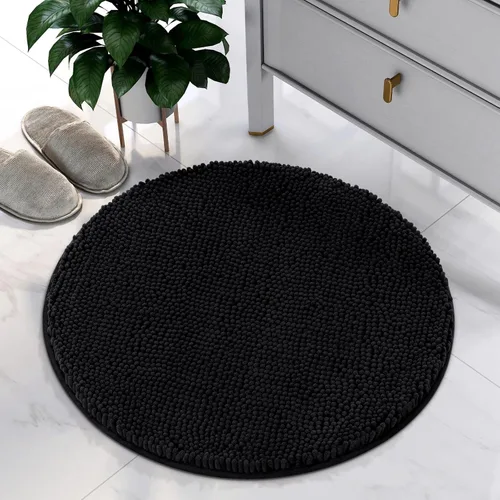 Miniatura 10 de HOMEIDEAS Alfombra de baño redonda, felpilla de lujo, extra suave y absorbente, antideslizante, lavable a máquina (rojo borgoña, 2 pies)