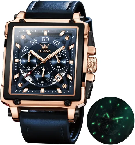Miniatura 11 de OLEVS Relojes cuadrados para hombre, cronógrafo de cuero marrón, reloj de negocios de moda, luminoso, impermeable, relojes de pulsera casuales