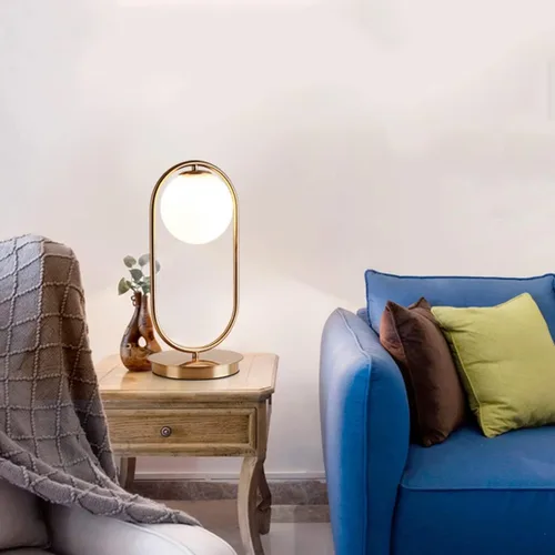 Miniatura 4 de Globo lámpara de mesa dorada lámpara de mesa moderna de mediados de siglo lámpara de mesa de cristal blanco lámpara de mesa pequeña lámpara de mesa