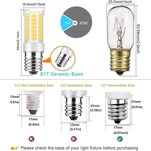 Miniatura 2 de TAIYALOO Bombilla LED E17 regulable, bombilla de horno de microondas de 5 W, blanco natural 4000 K, repuesto de bombilla halógena de 40 W