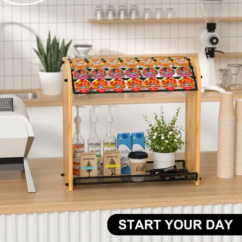 Miniatura 7 de Soporte para Cápsulas K Organizador de Cápsulas de Café para Accesorios de Barra de Café, Soportes para Cápsulas K para Encimera, Soporte de Bambú