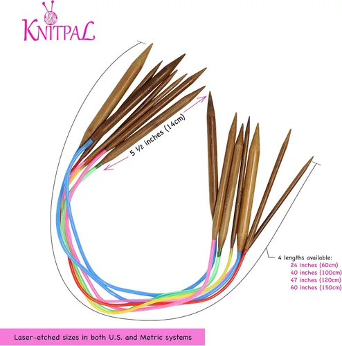 Miniatura 3 de KnitPal Juego de agujas de tejer circulares de bambú de 47 pulgadas (47.2 in), 16 pares, tamaños: US 0-17 (0.079 in-0.472 in) - Agujas de tejer