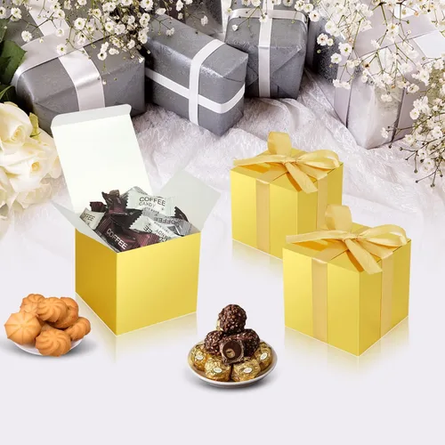 Miniatura 2 de Paquete de 50 cajas de regalo pequeñas, cajas de regalo de 2 x 2 x 2 pulgadas, cajas de regalo de papel dorado con tapas para regalos, manualidades