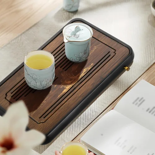 Miniatura 8 de Ufine Bandeja de té de gongfu de bambú de 15 pulgadas con drenaje de almacenamiento de agua Bandeja de servir de té chino Kung Fu Bandeja de mesa