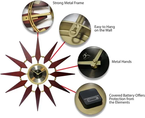 Miniatura 6 de Infinity Instruments Orion Starburst - Reloj de pared moderno de mediados de siglo, 30 pulgadas, grande, de mediados de siglo, moderno, decoración