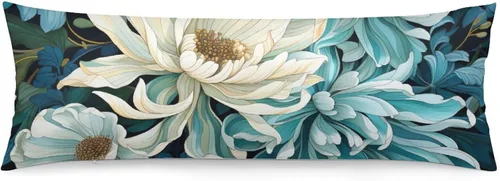 Funda de almohada corporal larga con diseño de plantas tropicales, diseño floral vibrante, color azul, con cierre de cremallera oculto, 20 x 54