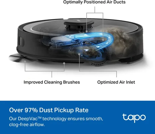 Miniatura 3 de Tapo - Aspiradora y fregona robot con navegación inteligente LiDAR, 5300 Pa máx, tasa de recolección de polvo del 97%+, limpieza personalizable