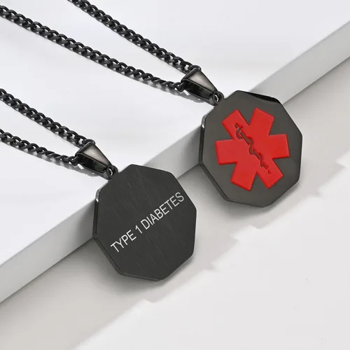 Miniatura 101 de VNOX Collar con colgante personalizado de acero inoxidable con grabado personalizado para identificación de alerta médica de emergencia para hombres