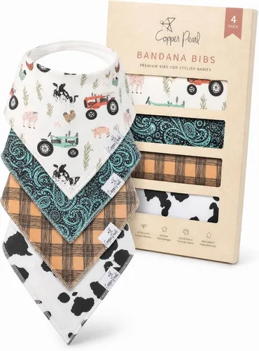 Miniatura 34 de Copper Pearl Baberos tipo bandana para bebé, paquete de 4 baberos de algodón suave para babear y dentición, absorbentes, ajuste ajustable, muchos
