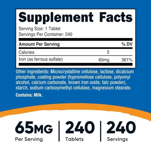 Miniatura 2 de Nutricost Hierro (Como Sulfato Ferroso) 65mg, 240 Tabletas - Sin OGM, Sin Gluten