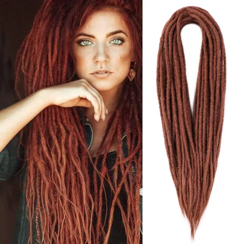Miniatura 21 de Boho Dreads - Extensiones de rastas sintéticas de doble extremo con trenzas de caja, de 24 pulgadas, 10 hebras delgadas, suaves, color rojo y marrón