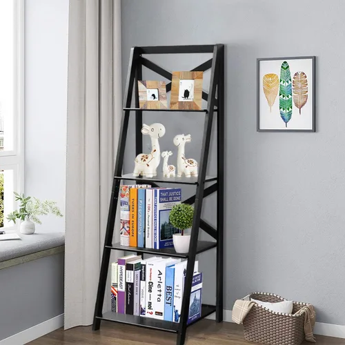 Miniatura 8 de Estantería de escalera de 4 niveles, estante de exhibición de plantas inclinadas, estantería moderna de madera para decoración de madera, estantes