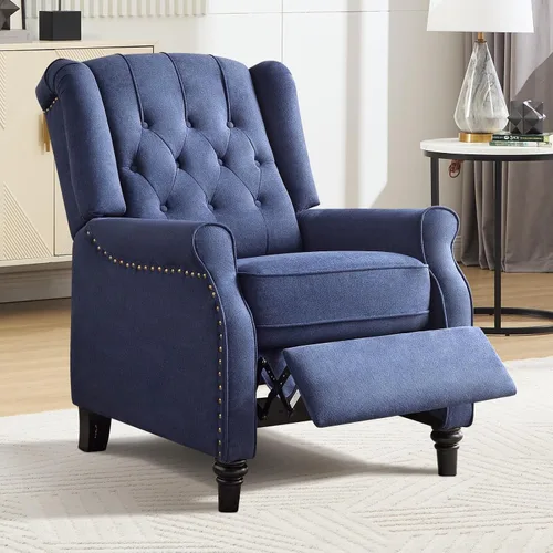 Miniatura 9 de EBELLO Silla reclinable con respaldo de empuje, silla decorativa de tela, reclinable con decoración de remaches, respaldo con botones, sillón