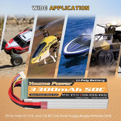 Miniatura 3 de Lipo 4S - Batería Lipo de 14.8 V, 3300 mAh, 50 C con enchufe en T para helicóptero a control remoto, avión, barco, cuadricóptero (2 paquetes)
