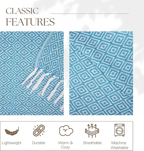 Miniatura 2 de RAJRANG - Manta azul aguamarina con borla bohemia, 50 x 60 pulgadas, súper suave, 100% algodón, cálida manta decorativa para sofá, sillas y sofá