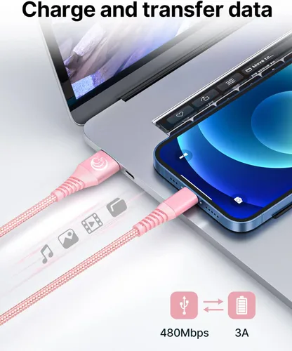 Miniatura 6 de Aioneus Cable de carga para iPhone de 3 pies, paquete de 3 cables Lightning con certificación MFi, cable de carga rápida de nailon trenzado