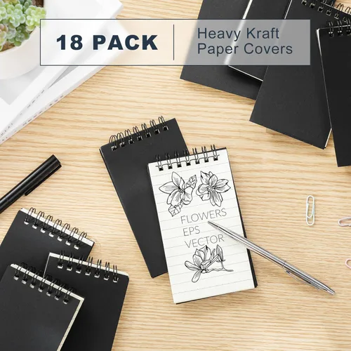 Miniatura 3 de Tenceur 18 piezas de cuadernos de bolsillo pequeños, paquete a granel de 3 x 5 pulgadas, cuadernos en espiral mini con tapa superior, con 120 Negro