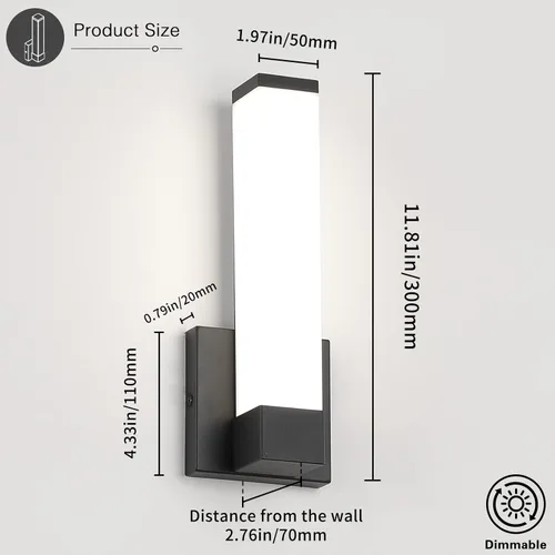 Miniatura 4 de Luces de Pared Regulables para Dormitorio Modernas Apliques LED Negros para Interiores Pasillo Luz de Esquina 12 Pulgadas de Altura 12W 4000K