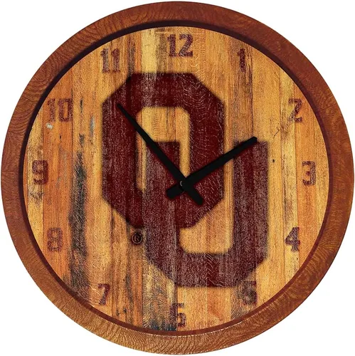 Miniatura 108 de The Fan-Brand NCAA Oklahoma Sooners: Reloj de pared con parte superior de barril de imitación para decoración de bar, decoración de fiesta