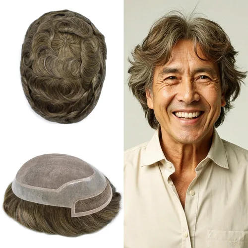 Miniatura 22 de LYRICAL HAIR Sistema de pieza de pelo tipo tupé para hombre, pieza de cabello de poliuretano alrededor de la unidad de cabello para hombres, 5 x 7