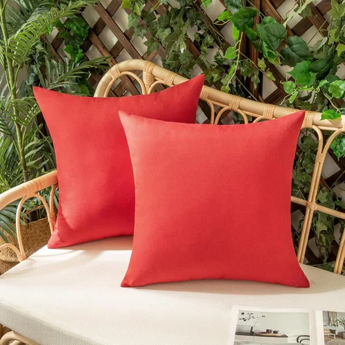Miniatura 35 de Juego de 2 fundas para cojines de exterior, impermeables, decorativas, de lino, para casa de campo, fundas sólidas para cojines para tienda
