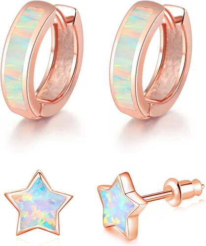 Miniatura 32 de CiNily Aretes Huggie de ópalo con bisagras, chapados en oro, hipoalergénicos, pequeños aretes de aro para mujeres, adolescentes, niñas, hombres