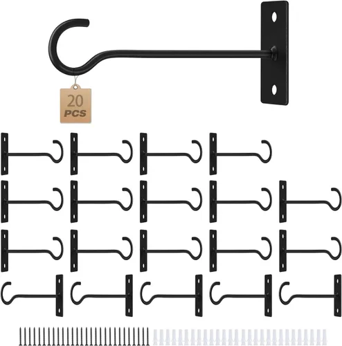 Miniatura 26 de Ganchos para plantas, paquete de 2 soportes de metal para colgar plantas de 6 pulgadas, gancho decorativo para comederos de pájaros, macetas, Negro