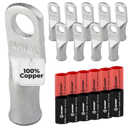 Miniatura 218 de SELTERM 5 piezas terminales de cable de cobre estañado 1/0 AWG perno de 1/2", extremos de cable de batería, terminales de anillo, conectores