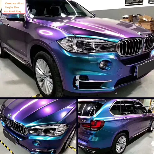 Miniatura 6 de Vinilo adhesivo de coche de color morado metálico brillante a azul camaleón, cinta adhesiva de película adhesiva de liberación de aire