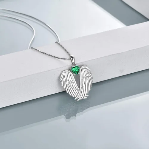 Miniatura 2 de YFN Collar de alas de ángel de plata de ley 925 con colgante de alas de ángel de la guarda, collar de piedra natal para mujeres y niñas, regalos