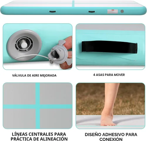 Miniatura 3 de Colchoneta inflable de gimnasia de 6, 10, 13, 16, 20 pies, 4/8 pulgadas de grosor, con bomba de aire eléctrica para uso doméstico, entrenamiento