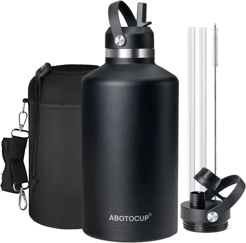Miniatura 10 de ABOTOCUP Botella de agua de 64 onzas con recubrimiento en polvo, botella de agua aislada de acero inoxidable con tapas de popote y asa de paracord