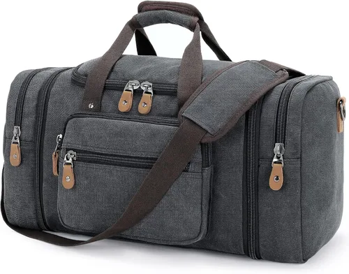 Gonex Bolsa de lona para viaje 50L60L Duffel Bolsa de fin de semana para la noche, Gris oscuro, Clásico