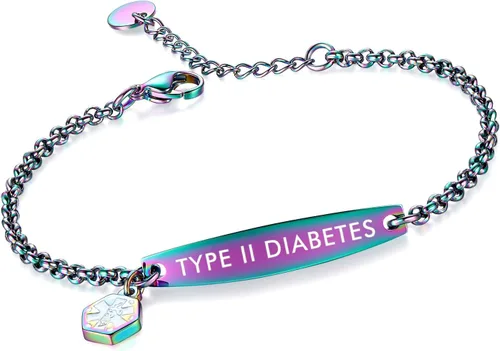 Miniatura 60 de LinnaLove - Pulsera de identificación de alerta médica con cadena Rolo simple pregrabada para mujer