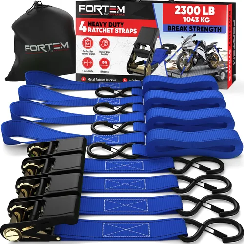 Miniatura 16 de FORTEM Correas de trinquete, juego de correas de amarre con resistencia a la rotura de 2300 libras, paquete de 4 de 15 pies x 1 pulgada, 4 bucles