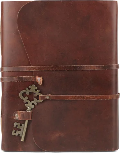 Miniatura 16 de Diario de cuero con papel de borde picoteado de 17,78x12,7 cm y llave vintage Cuaderno de escritura hecho a mano Cuaderno diario encuadernado
