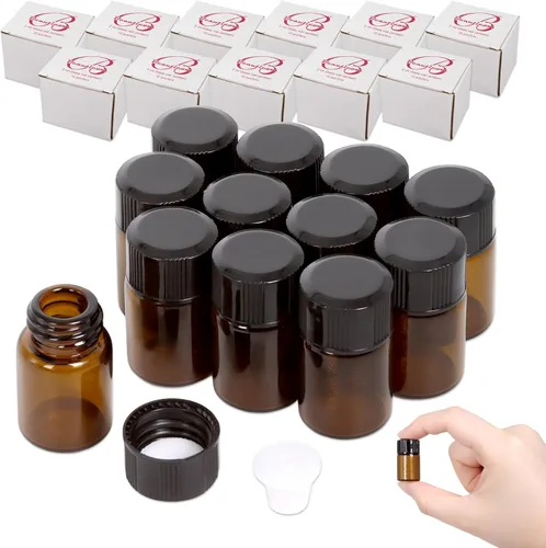Miniatura 9 de Beauticom frascos de vidrio color ámbar, 5/8 adarme (0.07 oz), para fragancias, sueros, rociadores, aceites esenciales, con orificio reductor