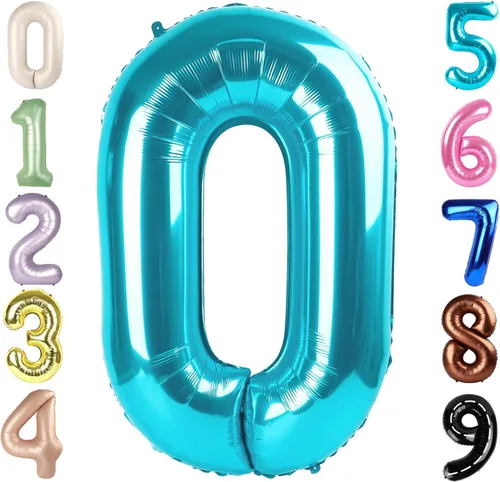 Miniatura 215 de Globos de números de 5 globos de 40 pulgadas, decoraciones de cumpleaños azules para niños y niñas, globos de números azul marino grandes