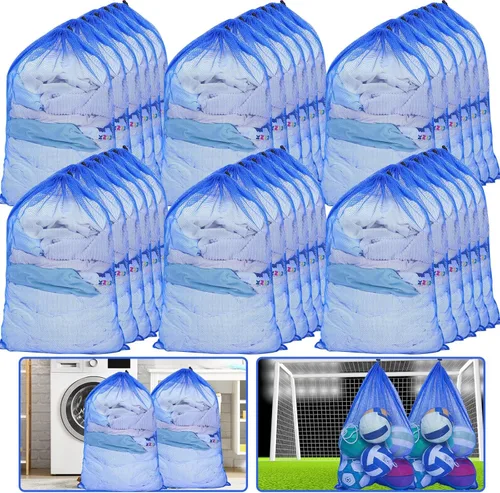 Miniatura 12 de Berlune Bolsas grandes de malla para lavandería, 24 x 36 pulgadas, juego de lavado a granel con cordón para uso comercial, dormitorios, alquileres