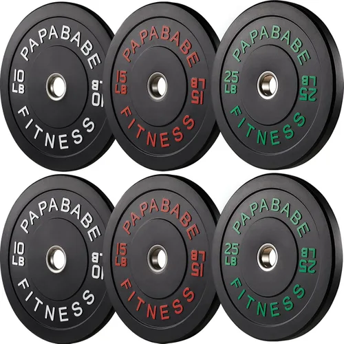 Miniatura 25 de Papababe Placas de peso, juego de placas de pesas de 2 pulgadas, placas de peso de goma protectoras para el suelo, placas de parachoques de 10 a 600