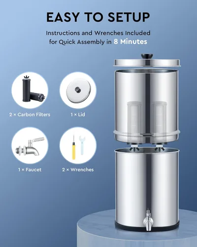 Miniatura 6 de CO-Z Sistema de filtro de agua alimentado por gravedad, sistema de filtración de agua de encimera de 2.25 galones, purificador de agua por gravedad