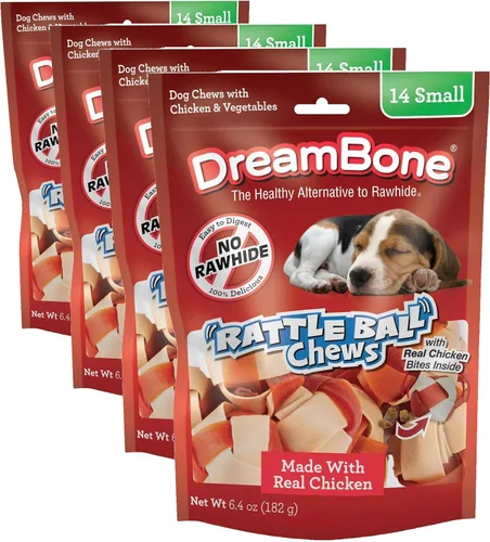 Miniatura 8 de DreamBone RattleBall - Masticables pequeños para perros, 14 unidades, sin piel cruda, con golosinas de pollo reales