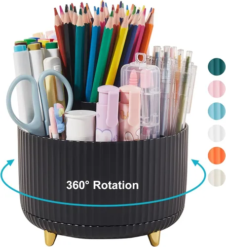 Organizador de escritorio para lápices y bolígrafos, 5 ranuras, rotación de 360 grados, organizadores de escritorio para lápices y bolígrafos para