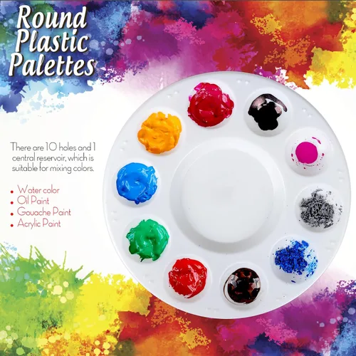 Miniatura 4 de FANDAMEI Juego de paletas redondas de pintura y pinceles de pintura, 3 paletas de pintura de plástico, 10 pinceles de pintura acrílica, pinceles