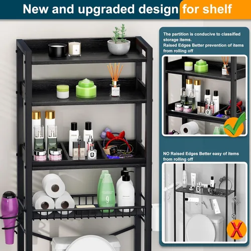 Miniatura 4 de Gabinete de almacenamiento sobre el inodoro, organizador de baño de 4 niveles y almacenamiento con estante ajustable, almohadilla impermeable