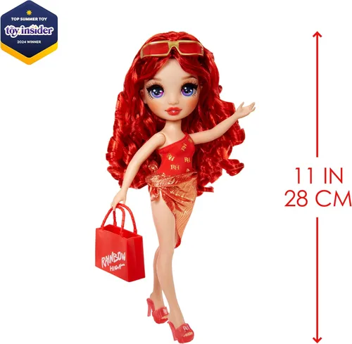 Miniatura 3 de Rainbow High Swim & Style Ruby, muñeca de moda roja de 11 pulgadas con envoltura brillante para peinar de más de 10 formas, traje de baño removible