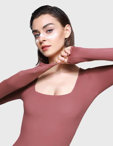 Miniatura 5 de PUMIEY Body sexy de manga larga con cuello cuadrado para mujer, colección Smoke Cloud